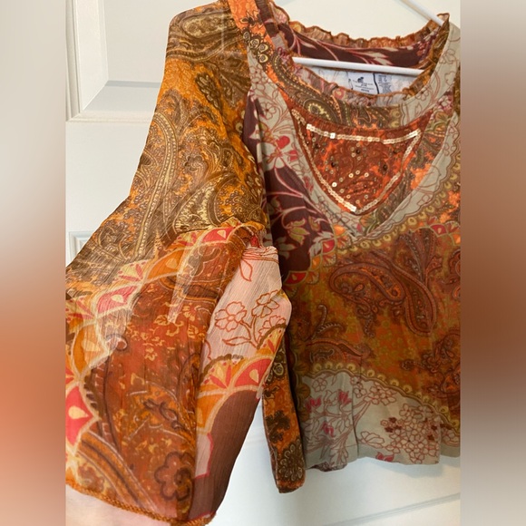 y2k Orange mesh sleeve top - Picture 3 of 5